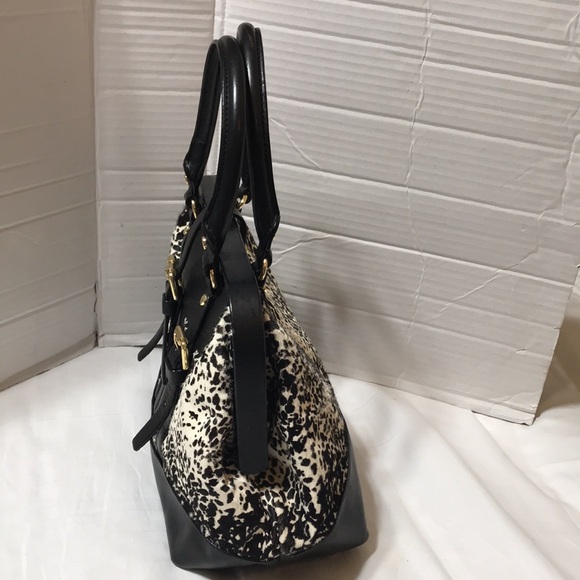 Vince Camuto VC Signature leather and leopard fur satchel with gold tone hardwar - Picture 8 of 9